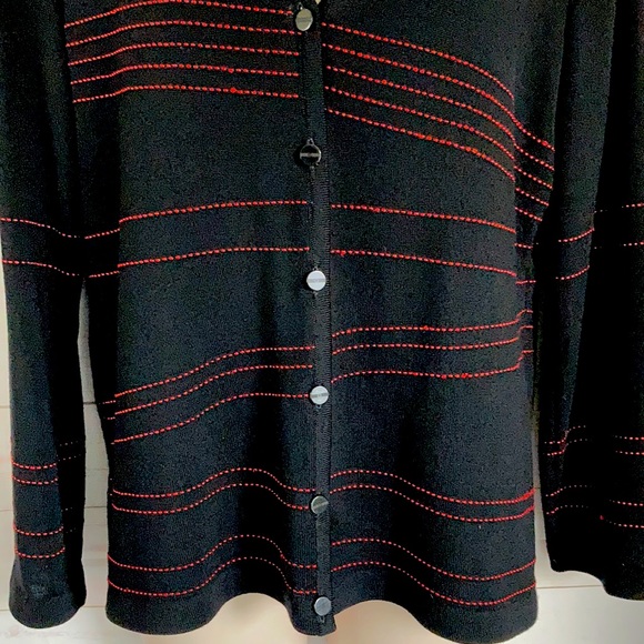 Escada 40/M Wool Blend Cardigan Sweater Black/Red - Picture 5 of 12